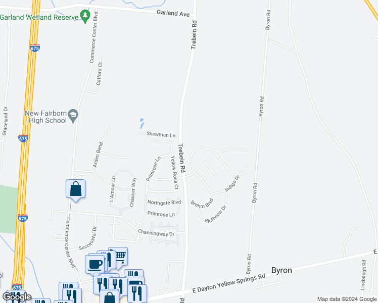 map of restaurants, bars, coffee shops, grocery stores, and more near 1189 Brehm Boulevard in Fairborn