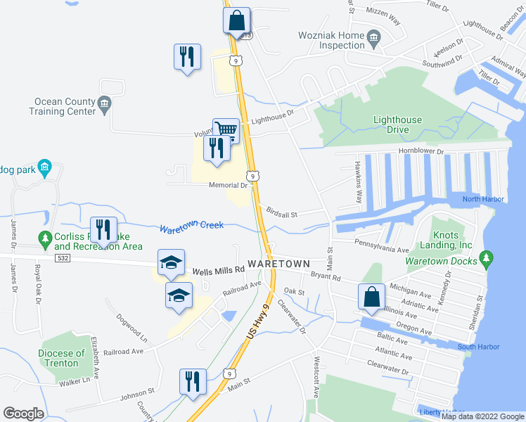 map of restaurants, bars, coffee shops, grocery stores, and more near 480 U.S. 9 in Ocean Township
