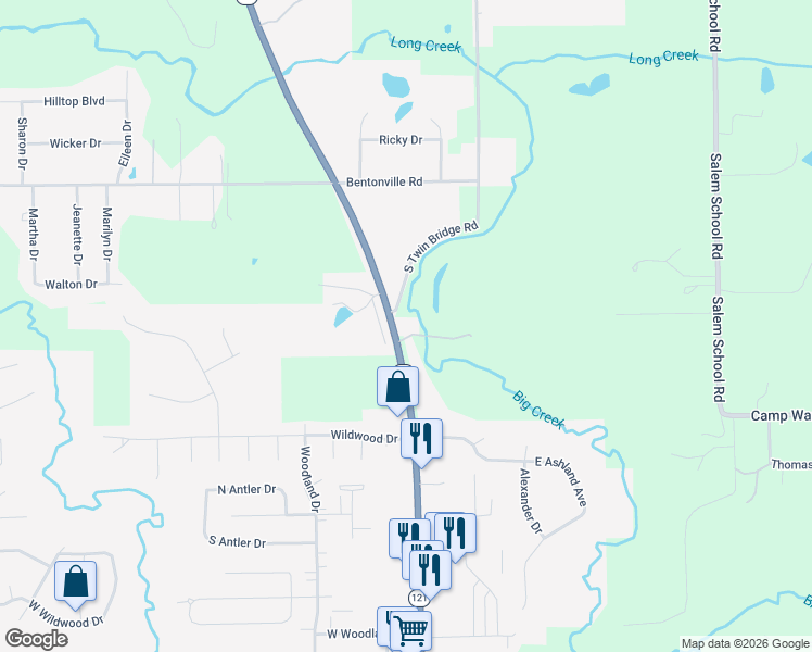 map of restaurants, bars, coffee shops, grocery stores, and more near 3800 Mount Zion Road in Long Creek