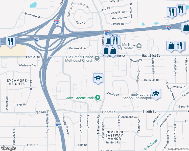 map of restaurants, bars, coffee shops, grocery stores, and more near 7945 Timber Ridge Drive in Indianapolis