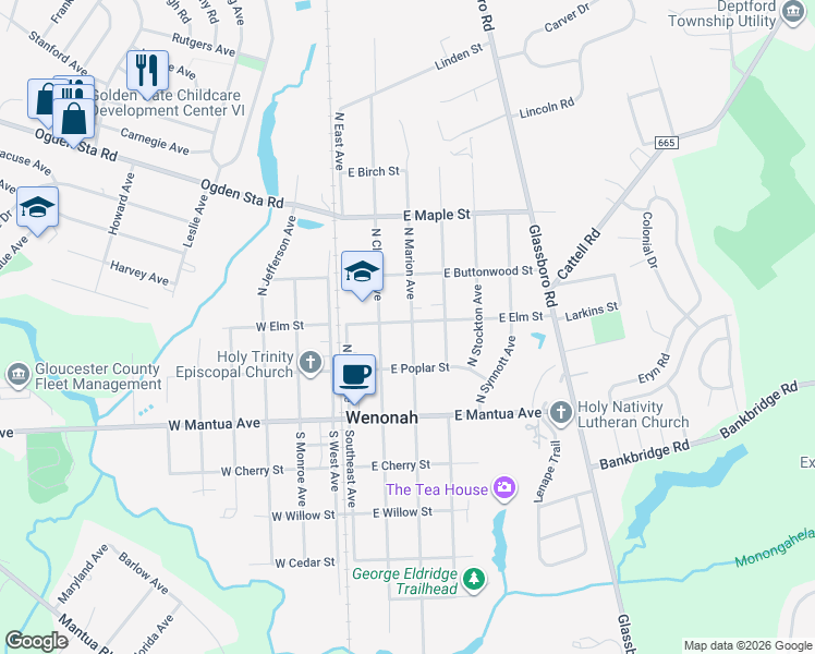 map of restaurants, bars, coffee shops, grocery stores, and more near 105 North Clinton Avenue in Wenonah