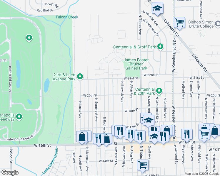 map of restaurants, bars, coffee shops, grocery stores, and more near 2004 North Exeter Avenue in Indianapolis