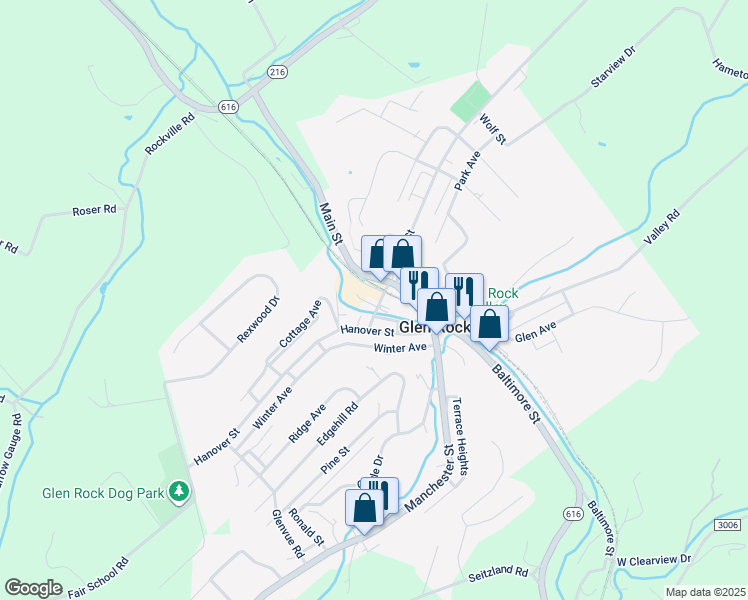 map of restaurants, bars, coffee shops, grocery stores, and more near 40 Water Street in Glen Rock