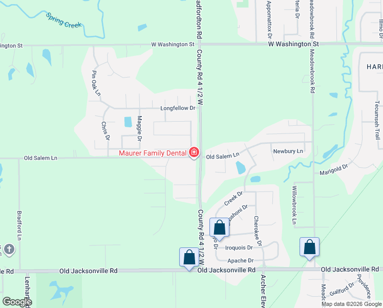 map of restaurants, bars, coffee shops, grocery stores, and more near 4650 Old Salem Lane in Springfield