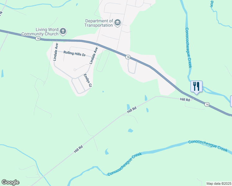 map of restaurants, bars, coffee shops, grocery stores, and more near 3299 Hill Road in Greencastle