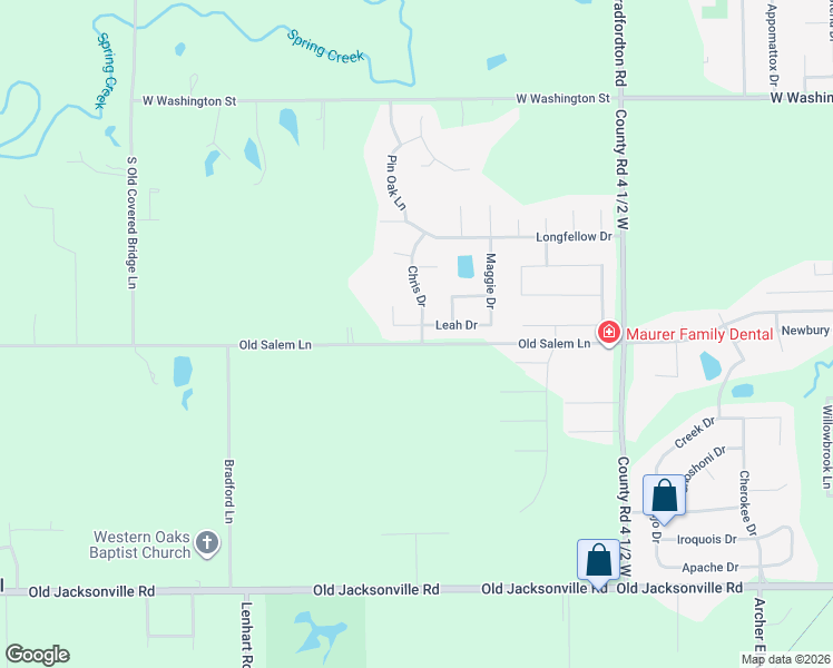 map of restaurants, bars, coffee shops, grocery stores, and more near 4764-4890 Old Salem Road in Springfield
