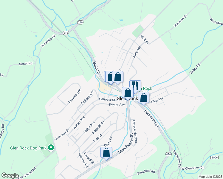 map of restaurants, bars, coffee shops, grocery stores, and more near 38 Water Street in Glen Rock