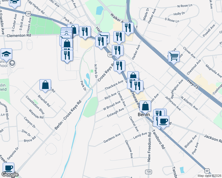 map of restaurants, bars, coffee shops, grocery stores, and more near 112 Rich Avenue in Berlin