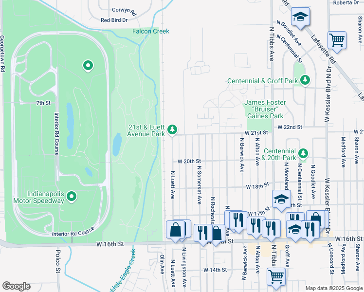 map of restaurants, bars, coffee shops, grocery stores, and more near 2005 North Luett Avenue in Indianapolis