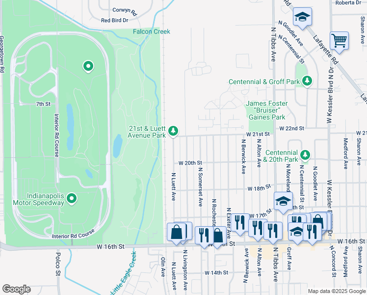 map of restaurants, bars, coffee shops, grocery stores, and more near 2005 North Luett Avenue in Indianapolis