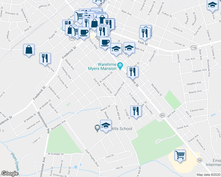 map of restaurants, bars, coffee shops, grocery stores, and more near 341 Centennial Avenue in Hanover