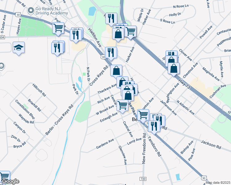 map of restaurants, bars, coffee shops, grocery stores, and more near 8 Rich Avenue in Berlin