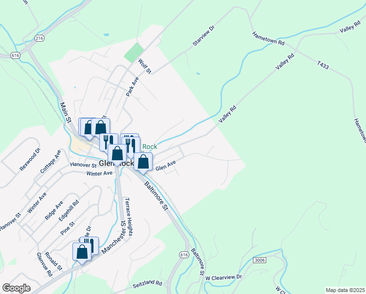 map of restaurants, bars, coffee shops, grocery stores, and more near 61 Valley Street in Glen Rock