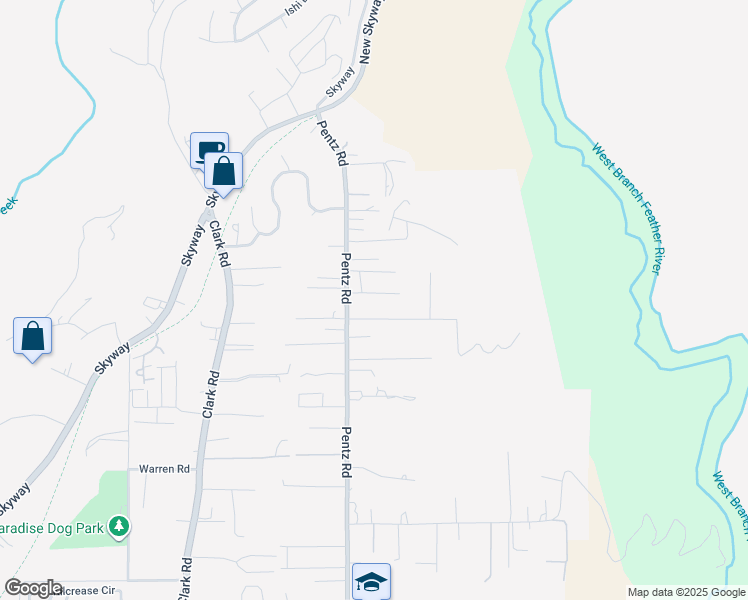 map of restaurants, bars, coffee shops, grocery stores, and more near 1726 Arany Court in Paradise