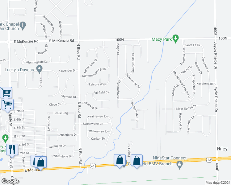 map of restaurants, bars, coffee shops, grocery stores, and more near 678 Runnymede Court in Greenfield