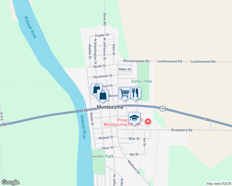 map of restaurants, bars, coffee shops, grocery stores, and more near 283 Wilkison Street in Montezuma