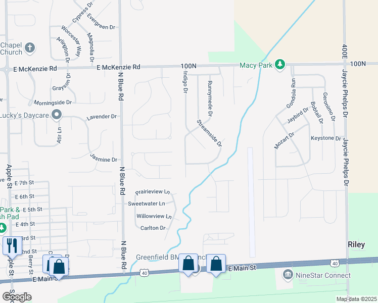 map of restaurants, bars, coffee shops, grocery stores, and more near 679 Runnymede Court in Greenfield