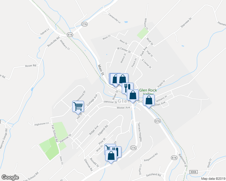 map of restaurants, bars, coffee shops, grocery stores, and more near 46 Water Street in Glen Rock