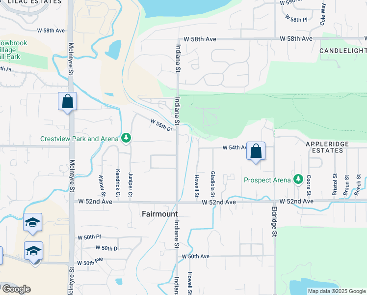 map of restaurants, bars, coffee shops, grocery stores, and more near 5450 Indiana Street in Golden