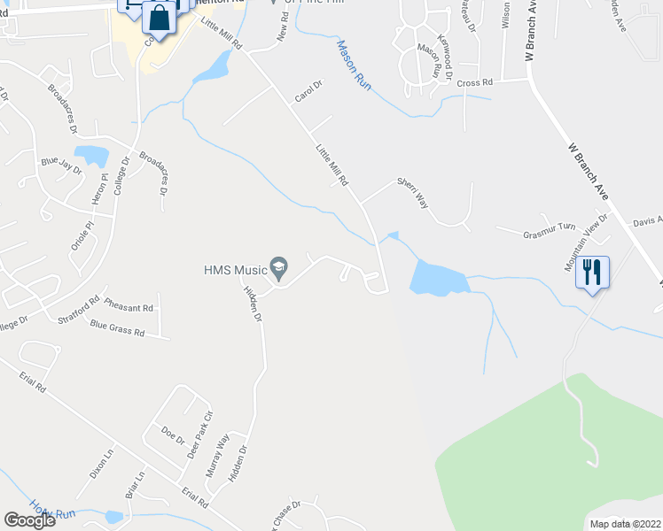 map of restaurants, bars, coffee shops, grocery stores, and more near 304 Hidden Drive in Gloucester Township
