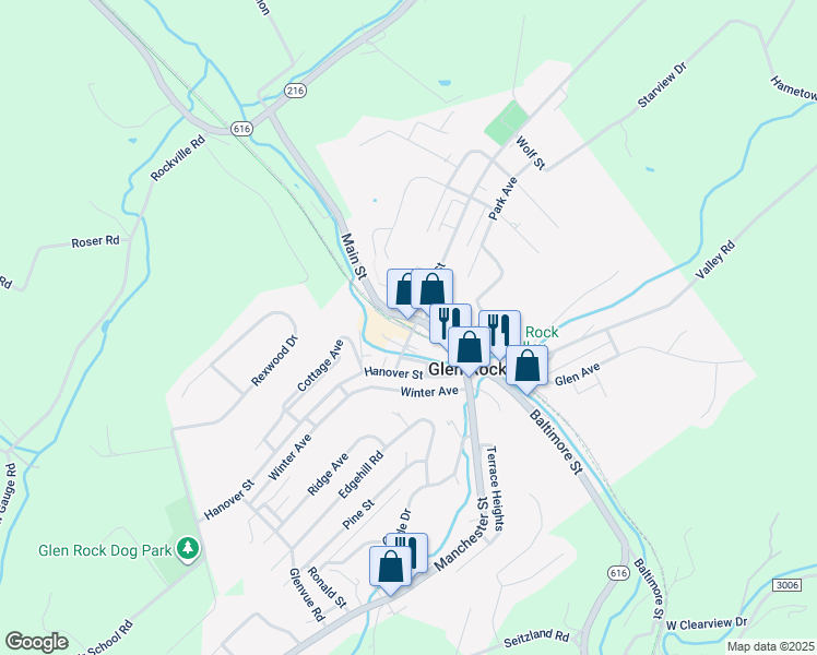 map of restaurants, bars, coffee shops, grocery stores, and more near 40 Water Street in Glen Rock