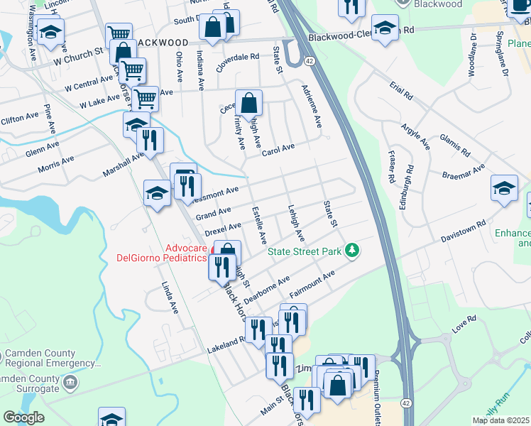 map of restaurants, bars, coffee shops, grocery stores, and more near 207 Drexel Avenue in Gloucester Township