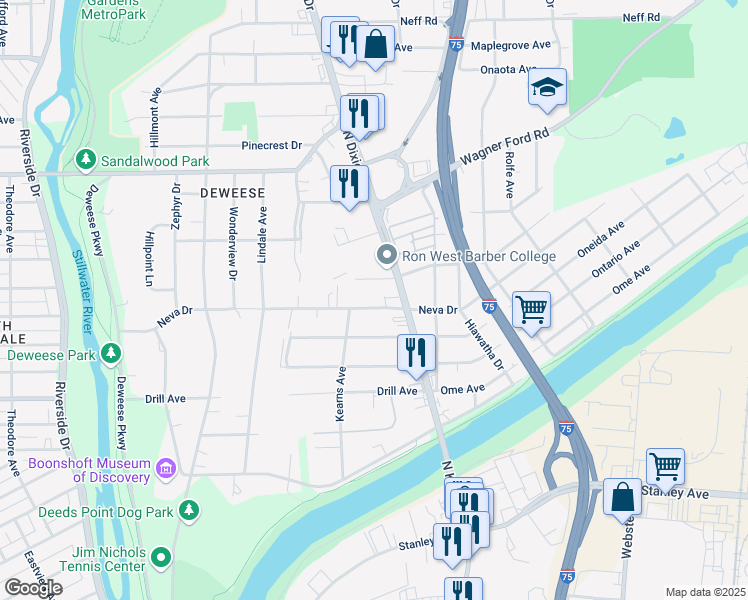 map of restaurants, bars, coffee shops, grocery stores, and more near 2024 Berwyck Avenue in Dayton