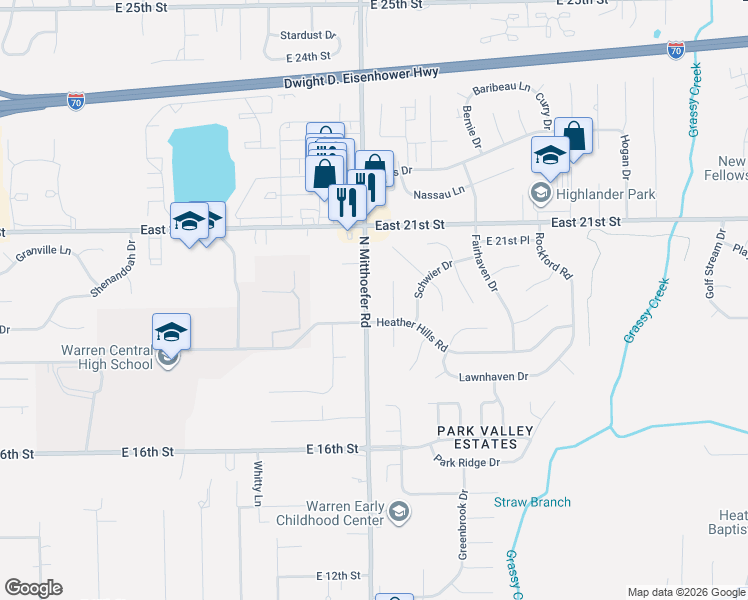 map of restaurants, bars, coffee shops, grocery stores, and more near 2002 Mitthoeffer Road in Indianapolis