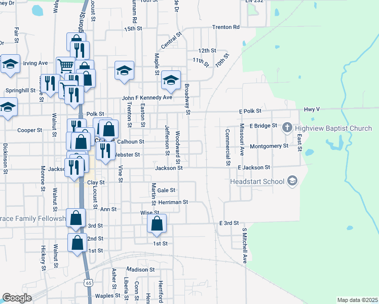 map of restaurants, bars, coffee shops, grocery stores, and more near 717 Broadway Street in Chillicothe