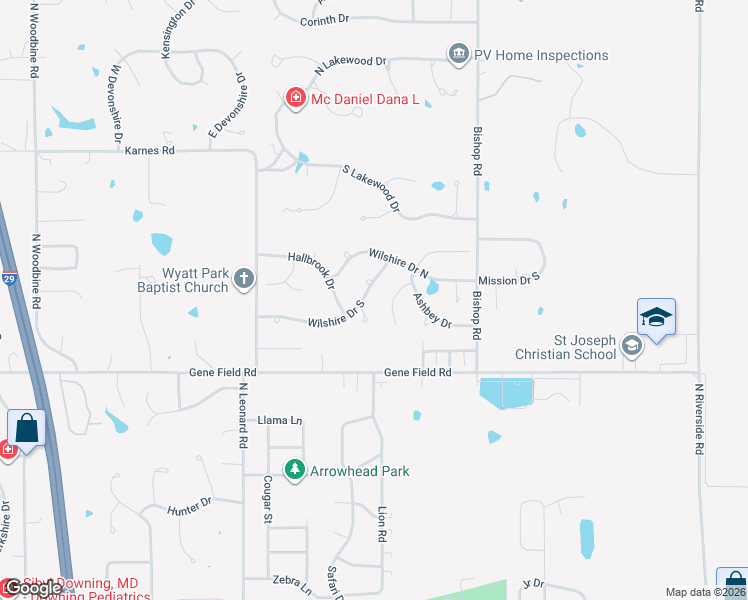 map of restaurants, bars, coffee shops, grocery stores, and more near 4607 Wilshire Drive South in Saint Joseph