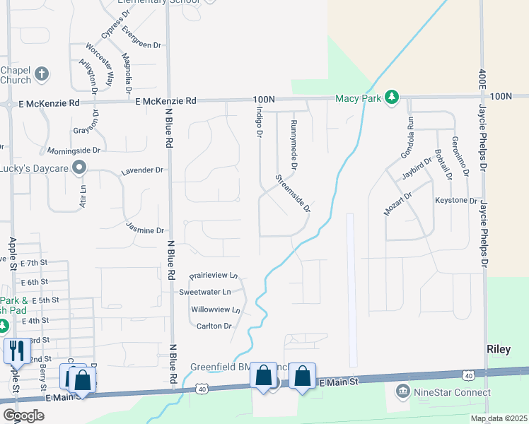 map of restaurants, bars, coffee shops, grocery stores, and more near 707 Runnymede Court in Greenfield