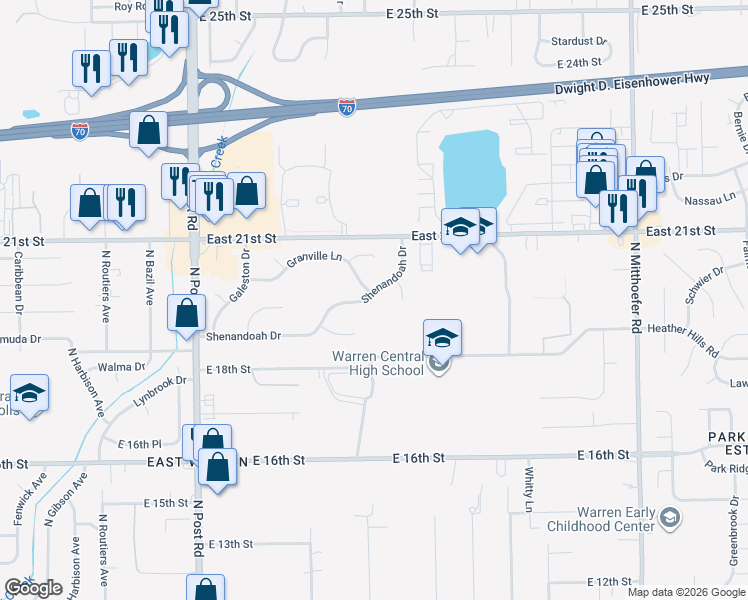 map of restaurants, bars, coffee shops, grocery stores, and more near 9429 Shenandoah Drive in Indianapolis