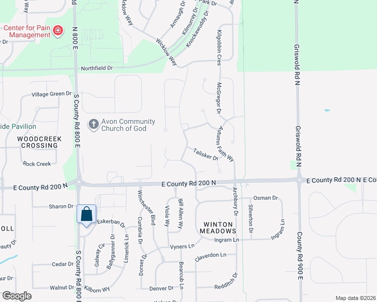 map of restaurants, bars, coffee shops, grocery stores, and more near 8526 Talisker Drive in Avon
