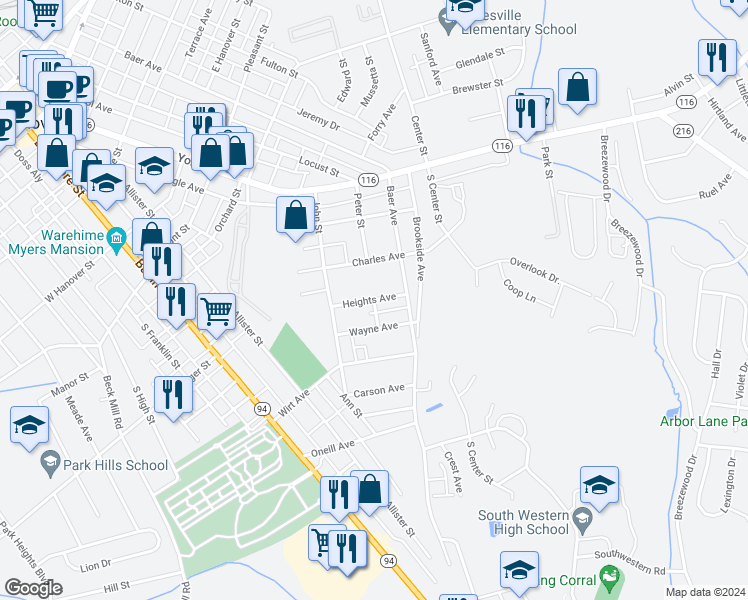 map of restaurants, bars, coffee shops, grocery stores, and more near 100 Peter Street in Hanover