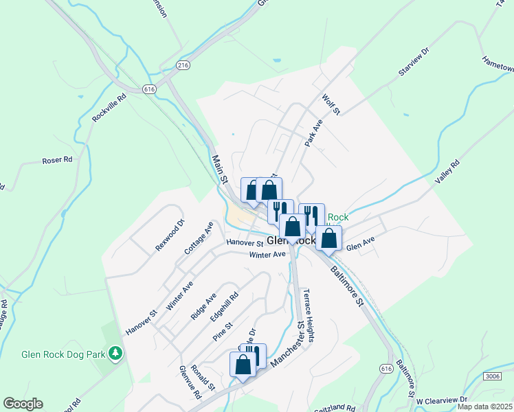 map of restaurants, bars, coffee shops, grocery stores, and more near 117 Main Street in Glen Rock