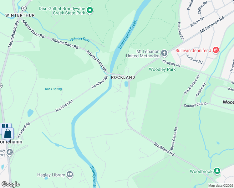 map of restaurants, bars, coffee shops, grocery stores, and more near 24 Rockland Falls Road in New Castle County