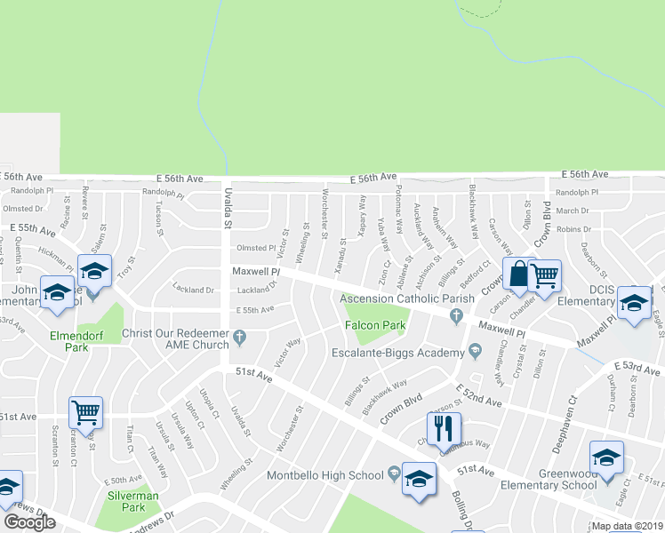 map of restaurants, bars, coffee shops, grocery stores, and more near 5535 Xanadu Street in Denver