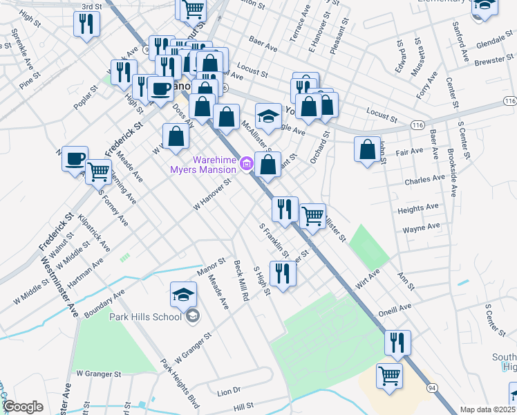 map of restaurants, bars, coffee shops, grocery stores, and more near 56 Boundary Ave in Hanover