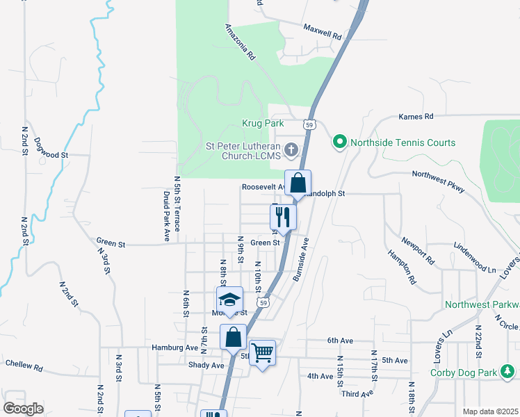 map of restaurants, bars, coffee shops, grocery stores, and more near 1004 Randolph Street in Saint Joseph