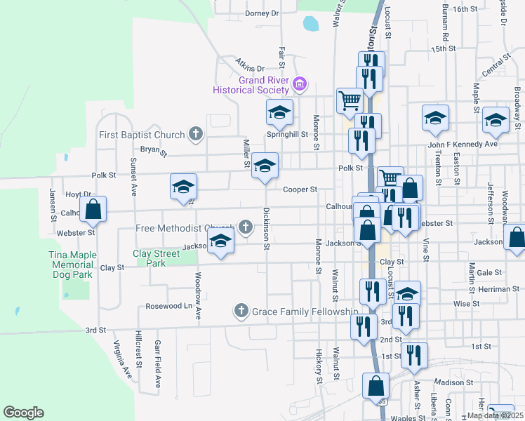 map of restaurants, bars, coffee shops, grocery stores, and more near 1400 Calhoun Street in Chillicothe