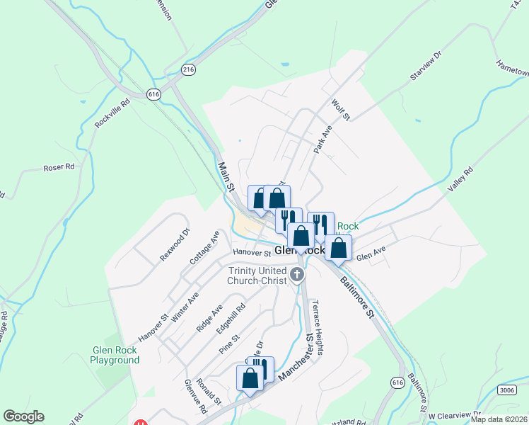 map of restaurants, bars, coffee shops, grocery stores, and more near 117 Main Street in Glen Rock