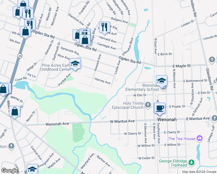 map of restaurants, bars, coffee shops, grocery stores, and more near 752 Leslie Avenue in Wenonah
