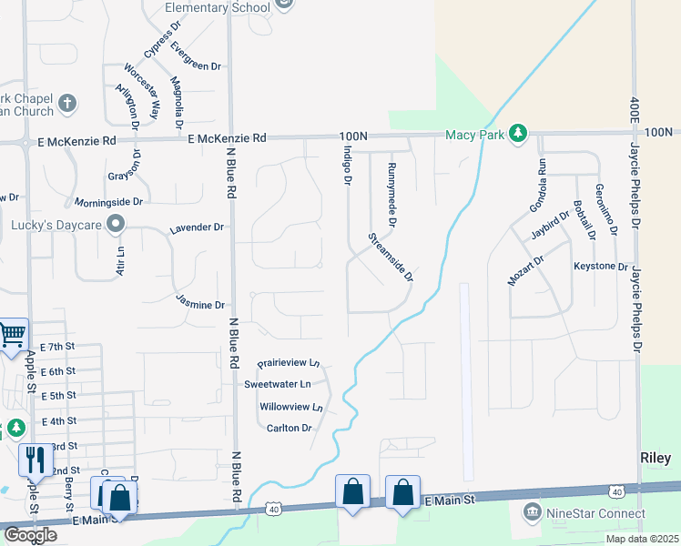 map of restaurants, bars, coffee shops, grocery stores, and more near 734 Runnymede Court in Greenfield