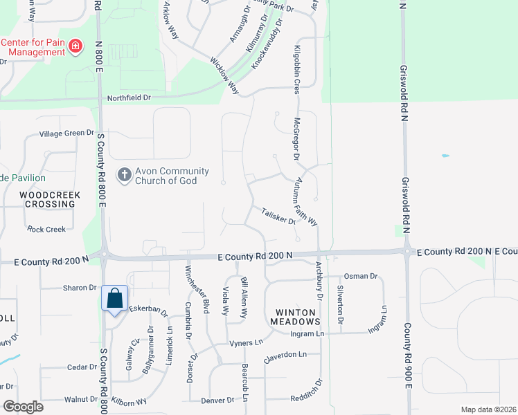 map of restaurants, bars, coffee shops, grocery stores, and more near 8526 Talisker Drive in Avon