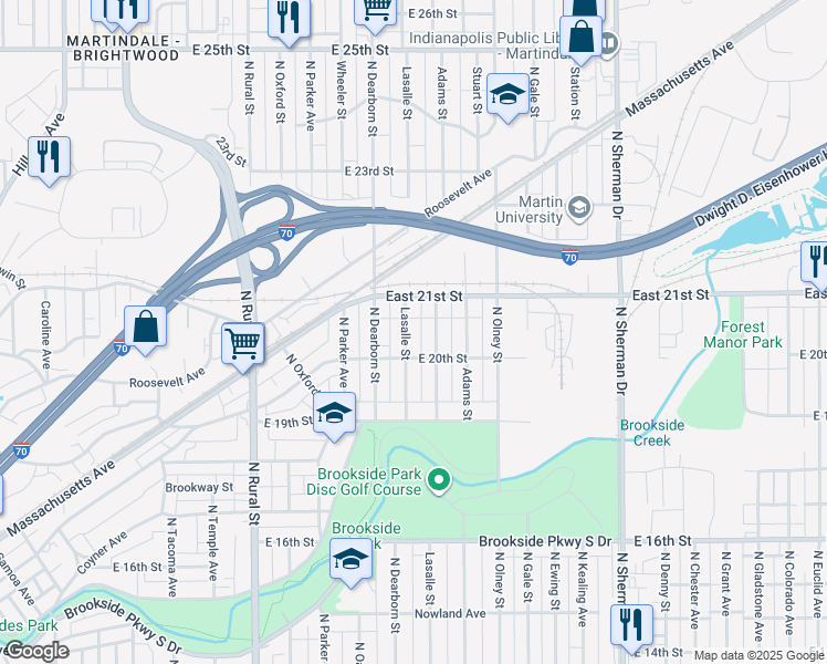 map of restaurants, bars, coffee shops, grocery stores, and more near 2027 N Lasalle St in Indianapolis