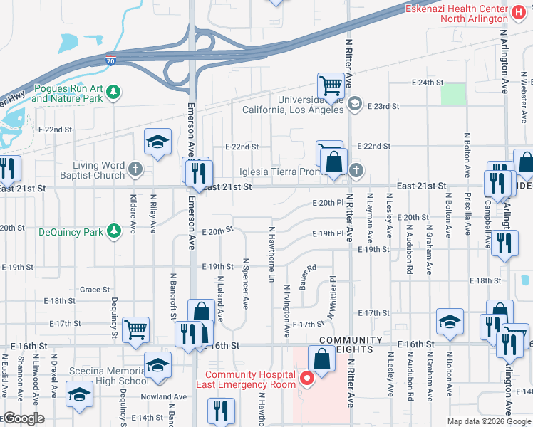 map of restaurants, bars, coffee shops, grocery stores, and more near 5242 North Hawthorne Lane in Indianapolis