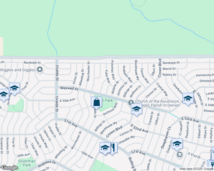 map of restaurants, bars, coffee shops, grocery stores, and more near 5546 Zion Court in Denver
