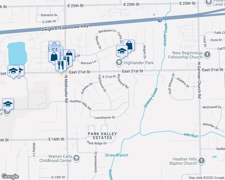 map of restaurants, bars, coffee shops, grocery stores, and more near 1927 Fairhaven Drive in Indianapolis