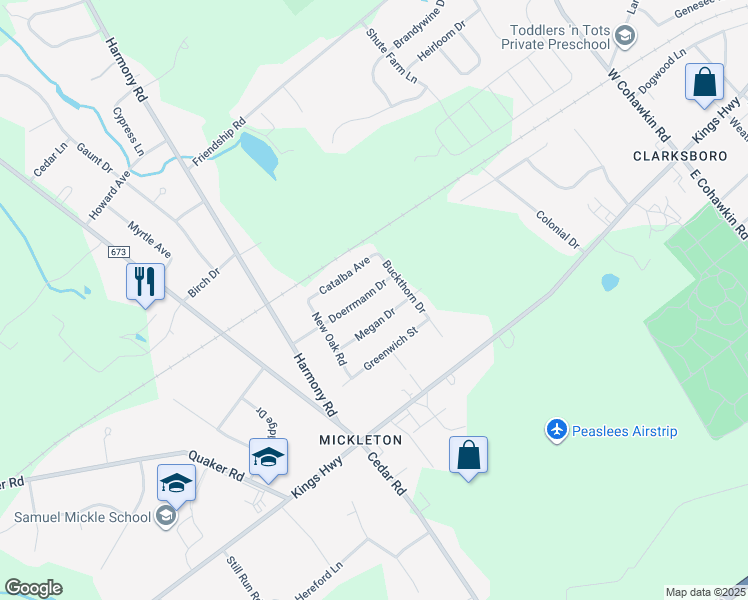 map of restaurants, bars, coffee shops, grocery stores, and more near 396 Doerrmann Drive in Mickleton