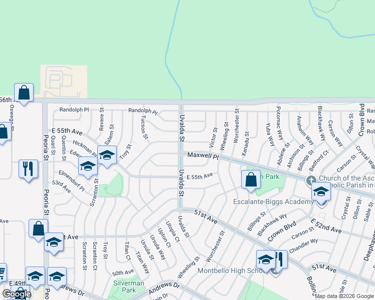 map of restaurants, bars, coffee shops, grocery stores, and more near 13133 Maxwell Place in Denver